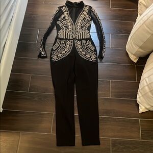 Black and Gold Embellished Jumpsuit